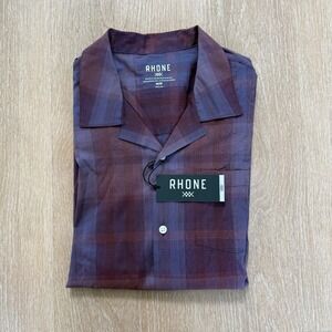 NEW Rhone Purple/Red Plaid Button Down Shirt Mens Camp Shirt Men's Medium